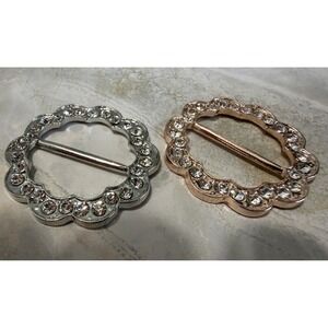 Rhinestone Buckle Flower Shape Silver Gold Tone Accessory‎ Scarf Clip 2Pc